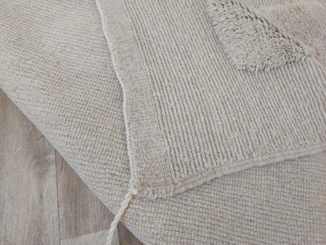 Authentic Moroccan Beni Mrirt Rug: Hand-knotted Neutral Berber Rug , Wool Carpet For Boho Home Decor MoroccanBazzArts
