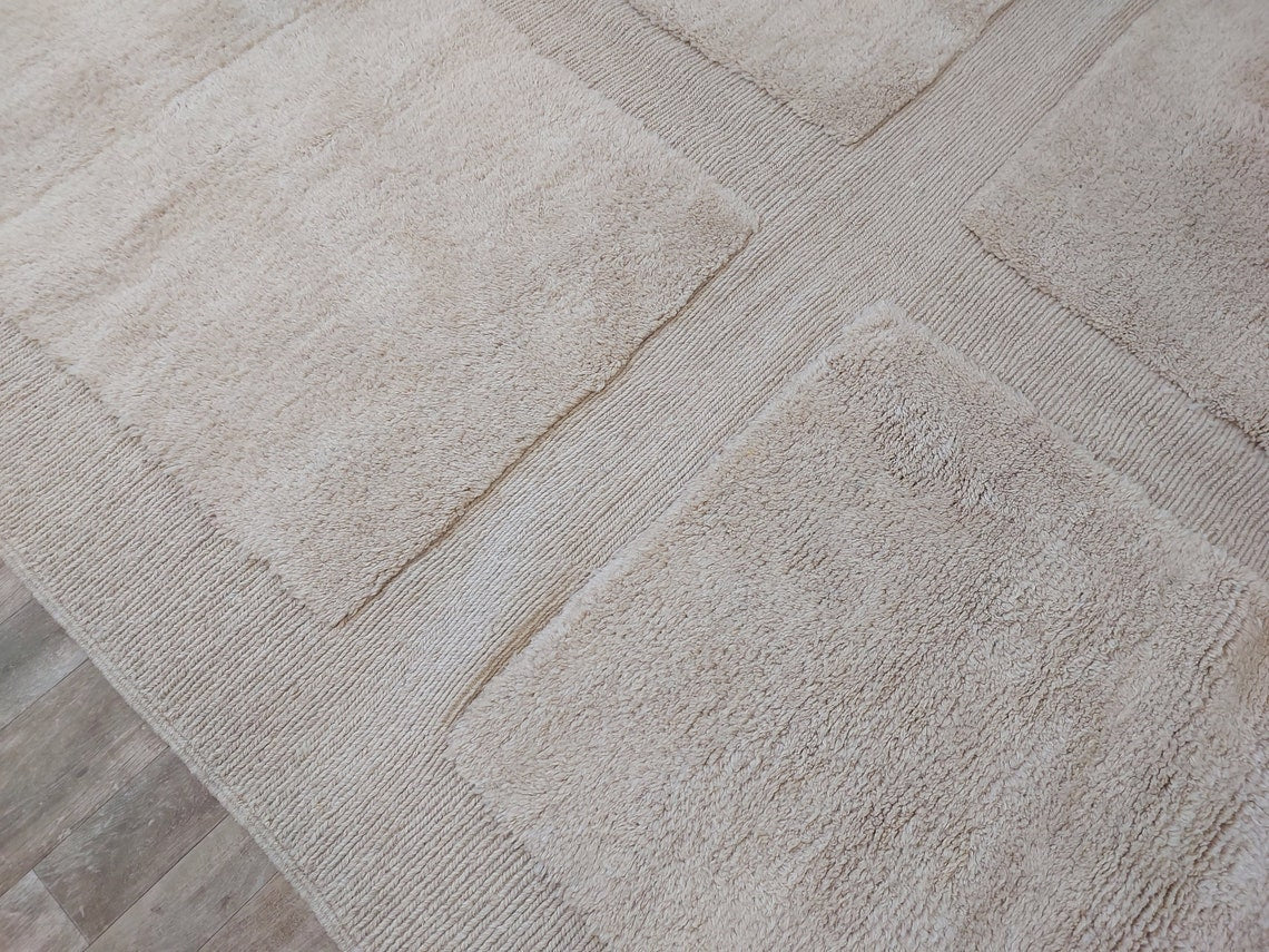 Authentic Moroccan Beni Mrirt Rug: Hand-knotted Neutral Berber Rug , Wool Carpet For Boho Home Decor MoroccanBazzArts