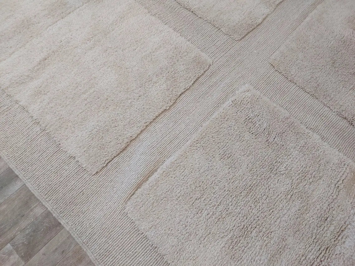 Authentic Moroccan Beni Mrirt Rug: Hand-knotted Neutral Berber Rug , Wool Carpet For Boho Home Decor MoroccanBazzArts