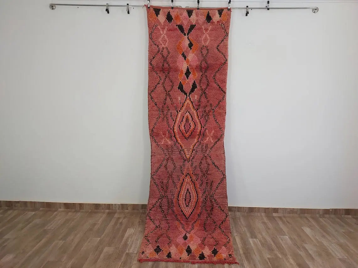 Vintage Pink Boujad Runner: Handmade Moroccan Berber Hallway Rug (3.11 x 10.10 ft) MoroccanBazzArts