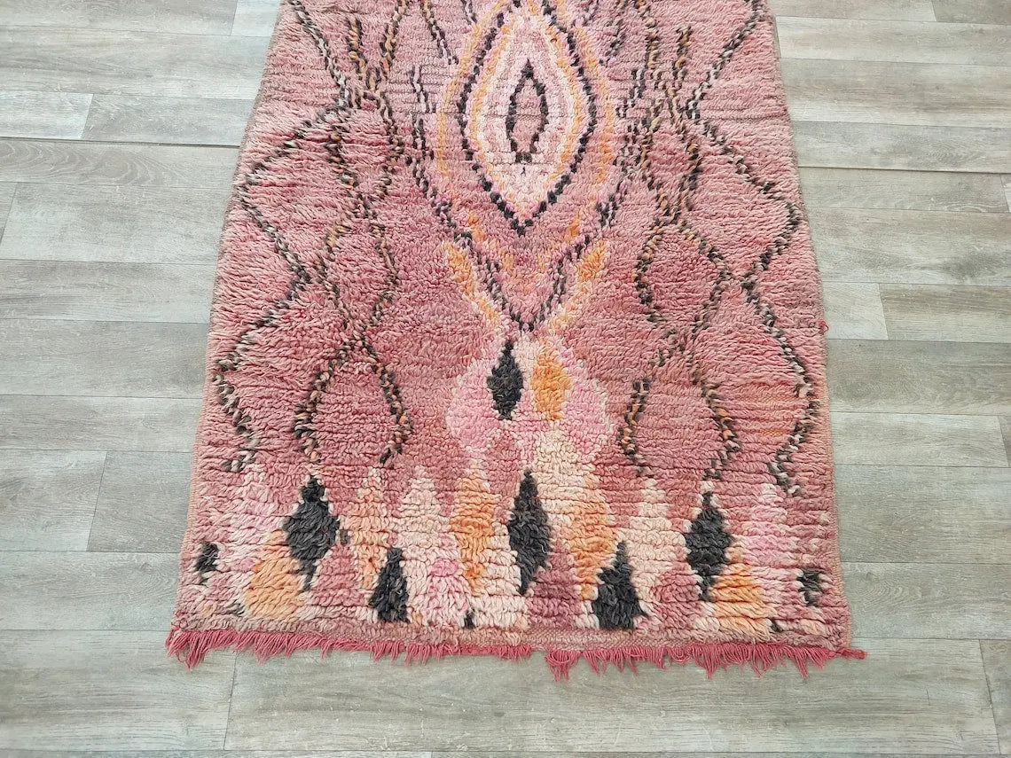 Vintage Pink Boujad Runner: Handmade Moroccan Berber Hallway Rug (3.11 x 10.10 ft) MoroccanBazzArts