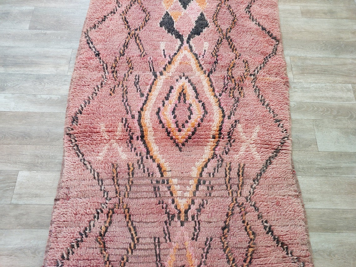 Vintage Pink Boujad Runner: Handmade Moroccan Berber Hallway Rug (3.11 x 10.10 ft) MoroccanBazzArts