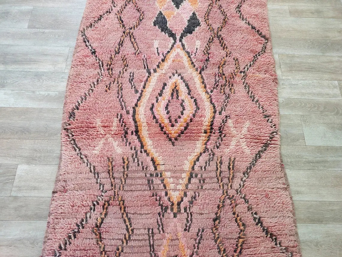 Vintage Pink Boujad Runner: Handmade Moroccan Berber Hallway Rug (3.11 x 10.10 ft) MoroccanBazzArts