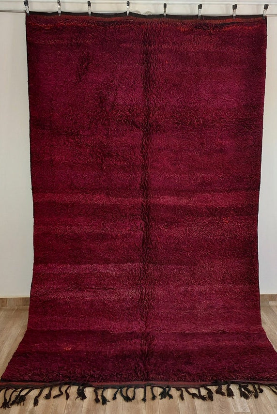 Luxury Burgundy Rug Wool 6.4x10.6: Vintage Moroccan Beni Mguild Berber Carpet MoroccanBazzArts
