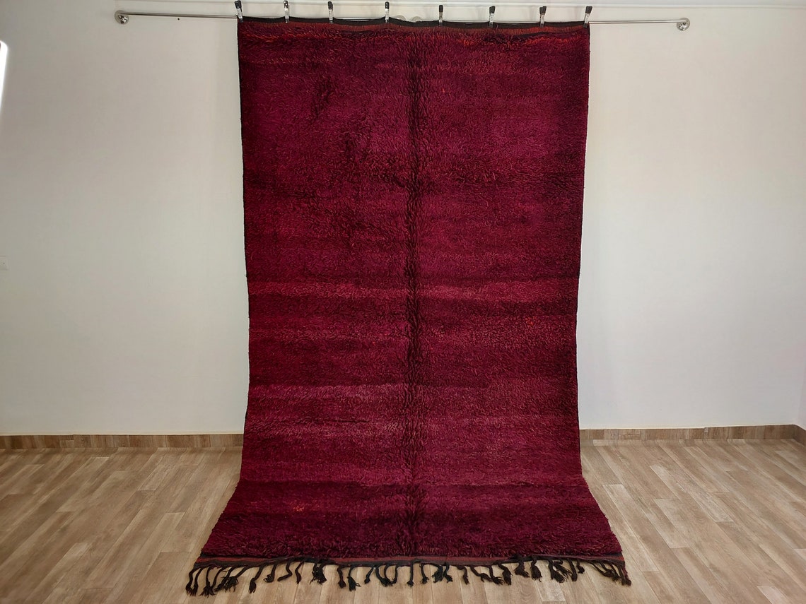 Luxury Burgundy Rug Wool 6.4x10.6: Vintage Moroccan Beni Mguild Berber Carpet MoroccanBazzArts