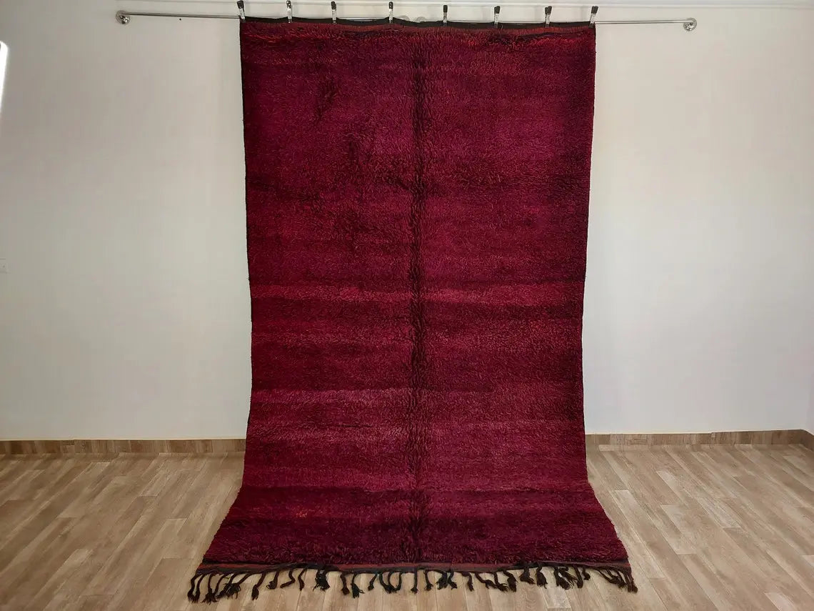 Luxury Burgundy Rug Wool 6.4x10.6: Vintage Moroccan Beni Mguild Berber Carpet MoroccanBazzArts