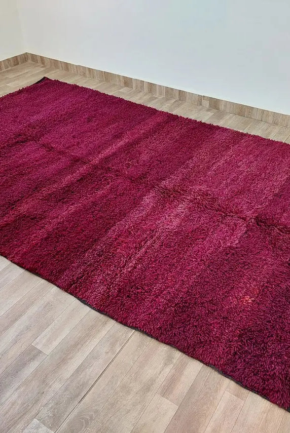 Luxury Burgundy Rug Wool 6.4x10.6: Vintage Moroccan Beni Mguild Berber Carpet MoroccanBazzArts