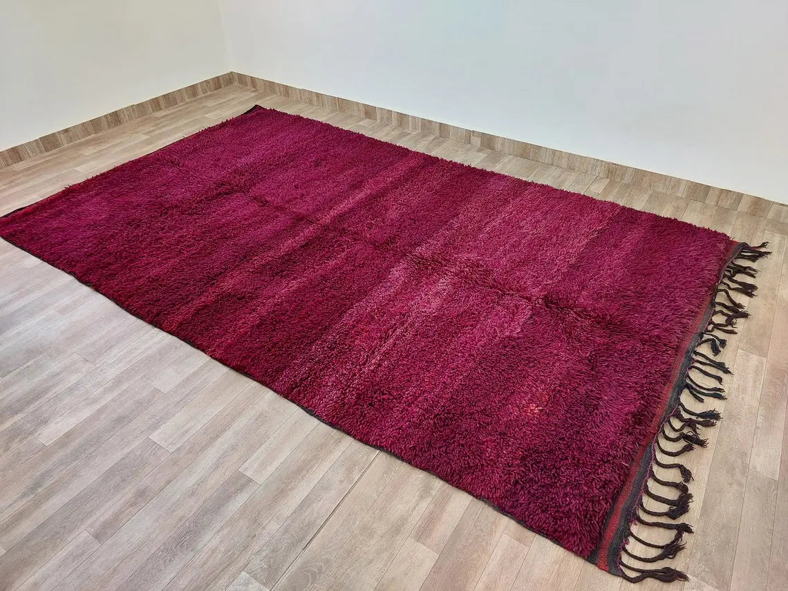 Luxury Burgundy Rug Wool 6.4x10.6: Vintage Moroccan Beni Mguild Berber Carpet MoroccanBazzArts