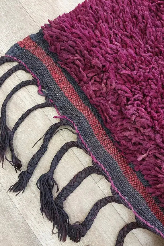 Luxury Burgundy Rug Wool 6.4x10.6: Vintage Moroccan Beni Mguild Berber Carpet MoroccanBazzArts