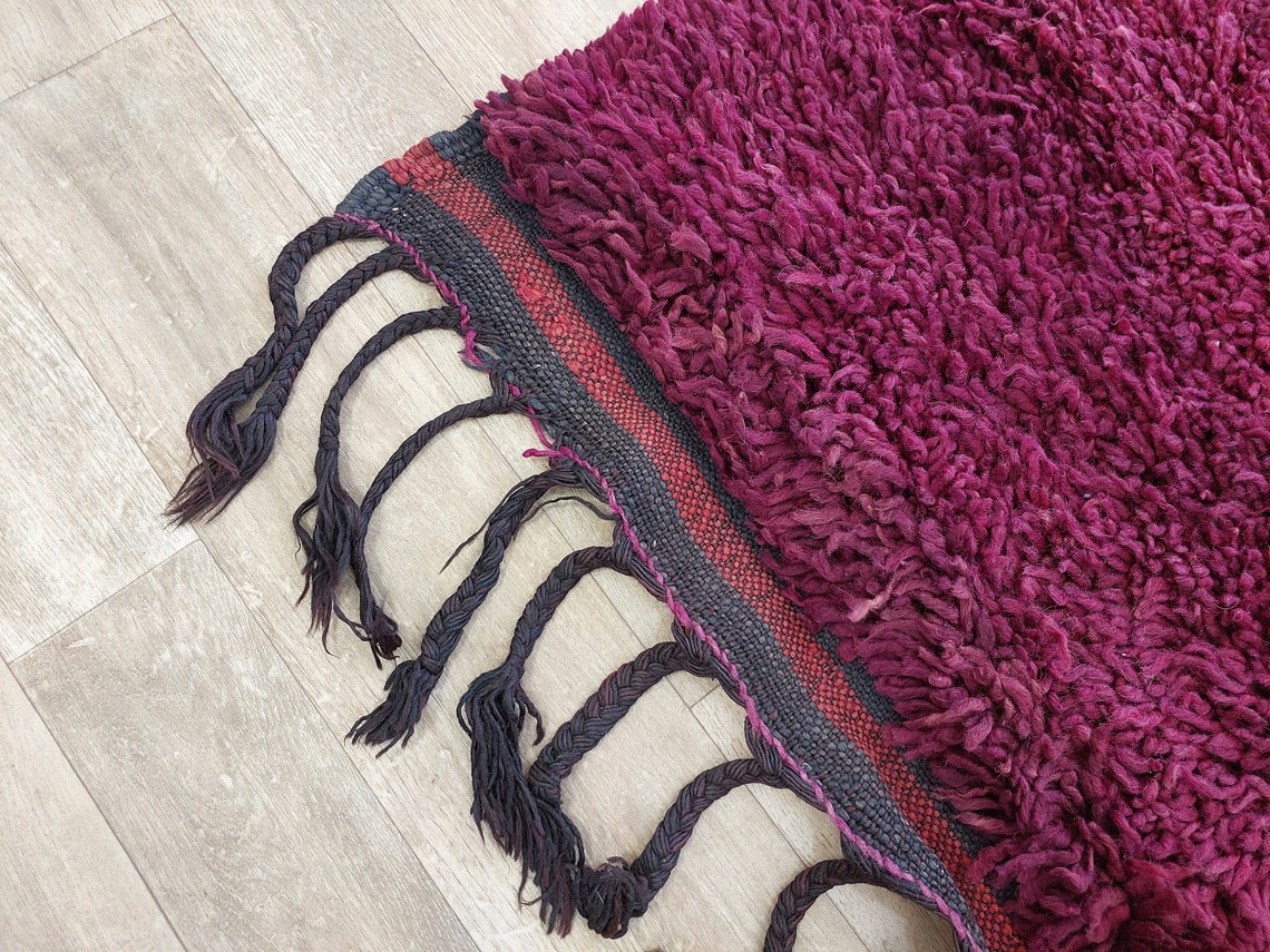 Luxury Burgundy Rug Wool 6.4x10.6: Vintage Moroccan Beni Mguild Berber Carpet MoroccanBazzArts