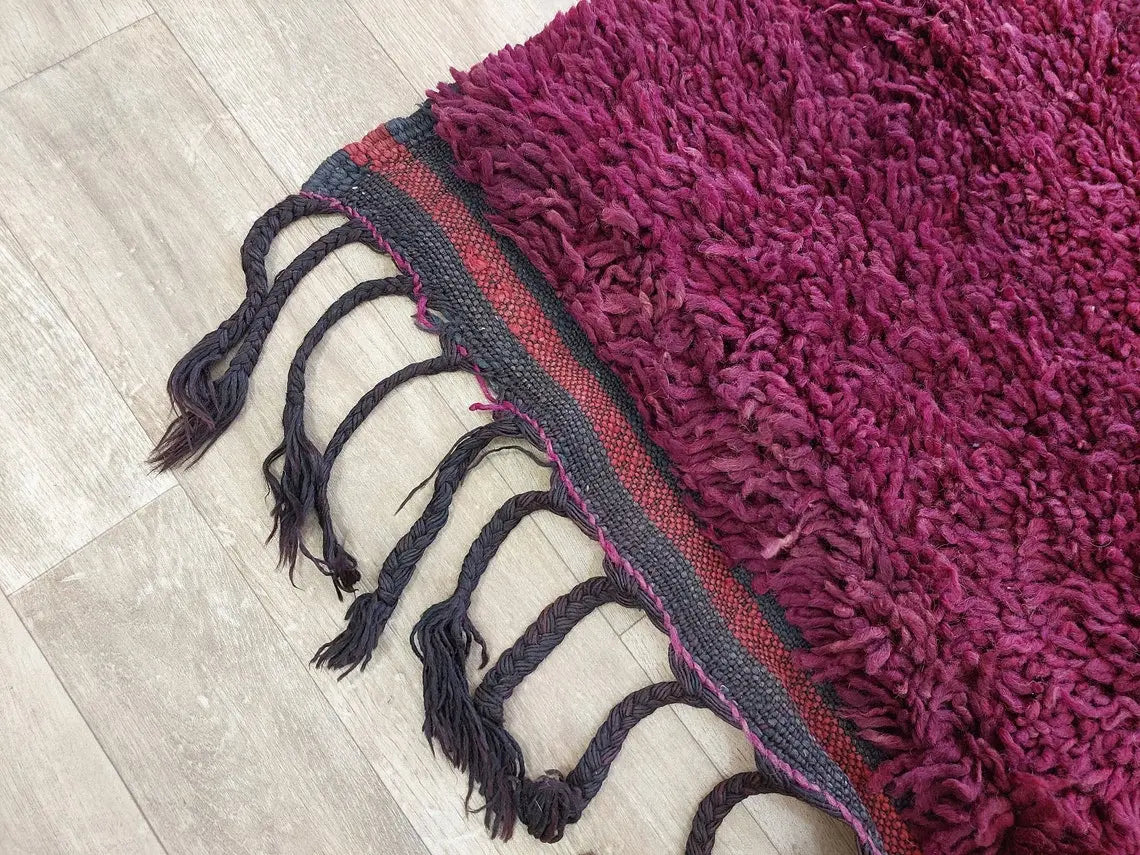 Luxury Burgundy Rug Wool 6.4x10.6: Vintage Moroccan Beni Mguild Berber Carpet MoroccanBazzArts