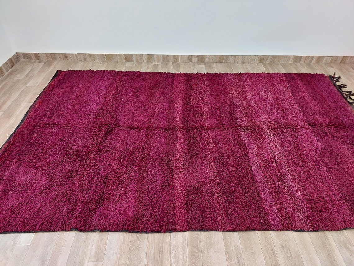 Luxury Burgundy Rug Wool 6.4x10.6: Vintage Moroccan Beni Mguild Berber Carpet MoroccanBazzArts