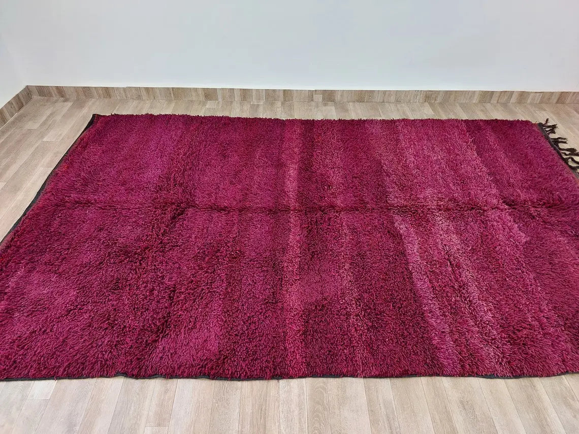 Luxury Burgundy Rug Wool 6.4x10.6: Vintage Moroccan Beni Mguild Berber Carpet MoroccanBazzArts
