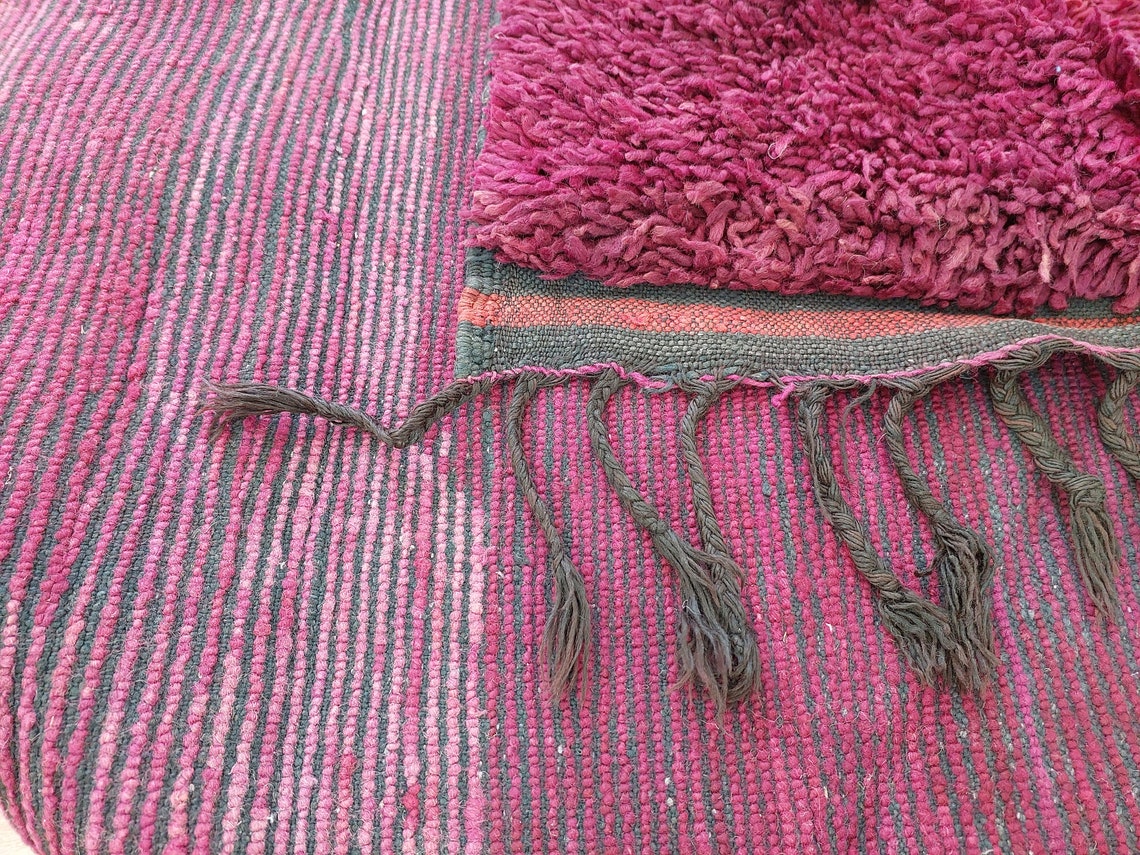 Luxury Burgundy Rug Wool 6.4x10.6: Vintage Moroccan Beni Mguild Berber Carpet MoroccanBazzArts