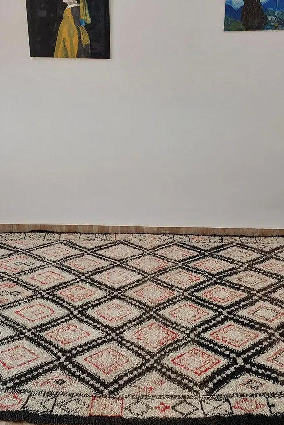 Authentic Vintage Beni Ourain Wool Carpet Bohemian Geometric Tribal Design MoroccanBazzArts