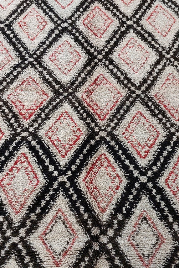 Authentic Vintage Beni Ourain Wool Carpet Bohemian Geometric Tribal Design MoroccanBazzArts