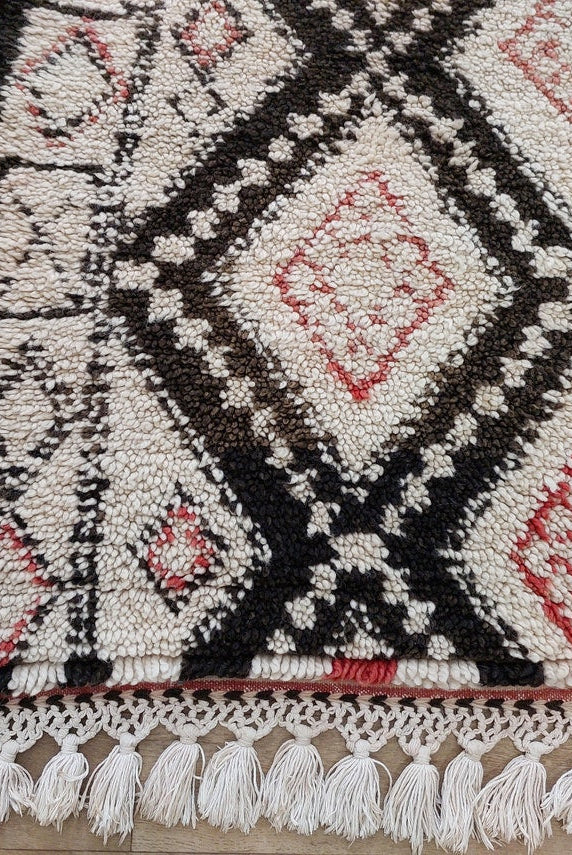 Authentic Vintage Beni Ourain Wool Carpet Bohemian Geometric Tribal Design MoroccanBazzArts