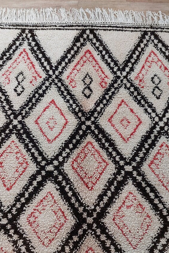 Authentic Vintage Beni Ourain Wool Carpet Bohemian Geometric Tribal Design MoroccanBazzArts