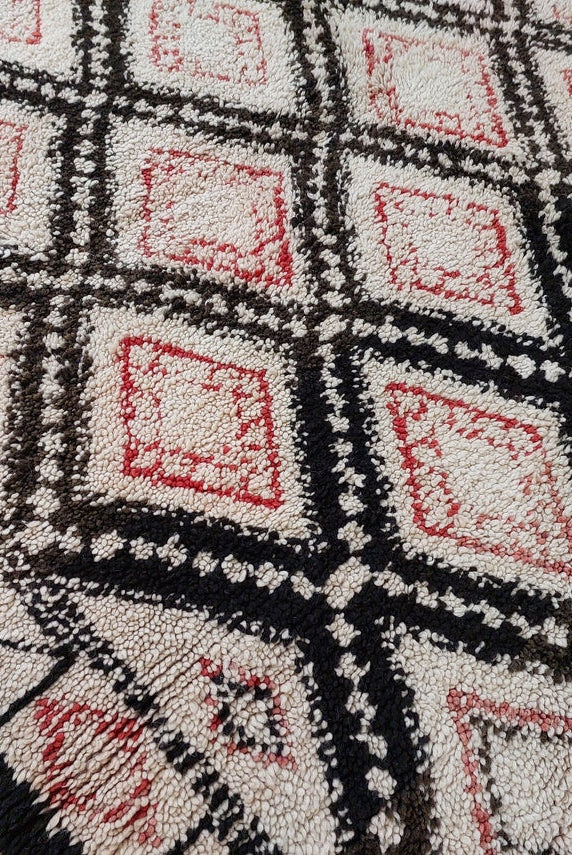 Authentic Vintage Beni Ourain Wool Carpet Bohemian Geometric Tribal Design MoroccanBazzArts