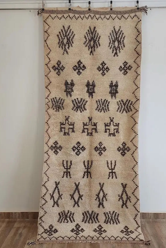 Authentic Azilal Moroccan Runner: Handwoven Berber Wool Rug With Soft Texture For Hallways 3'9x8'10 MoroccanBazzArts
