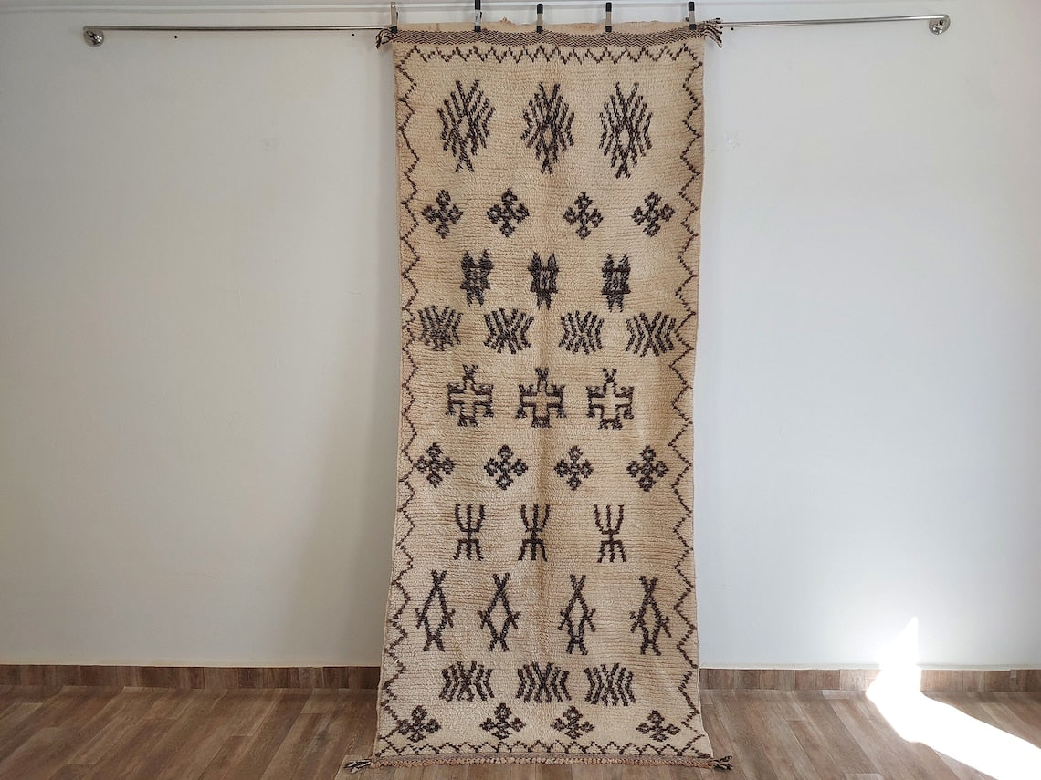 Authentic Azilal Moroccan Runner: Handwoven Berber Wool Rug With Soft Texture For Hallways 3'9x8'10 MoroccanBazzArts