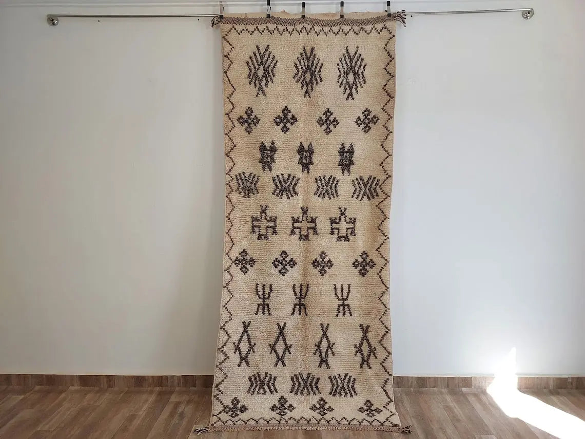 Authentic Azilal Moroccan Runner: Handwoven Berber Wool Rug With Soft Texture For Hallways 3'9x8'10 MoroccanBazzArts