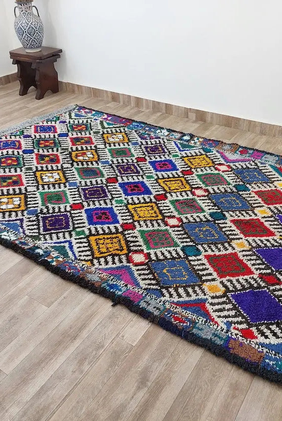 Vibrant Vintage Moroccan Reversible Marmoucha Rug: Handcrafted Berber Tribal Carpet 5.8x8.7 Ft MoroccanBazzArts