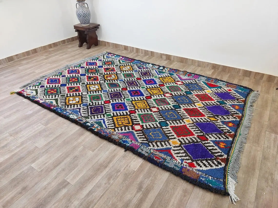 Vibrant Vintage Moroccan Reversible Marmoucha Rug: Handcrafted Berber Tribal Carpet 5.8x8.7 Ft MoroccanBazzArts
