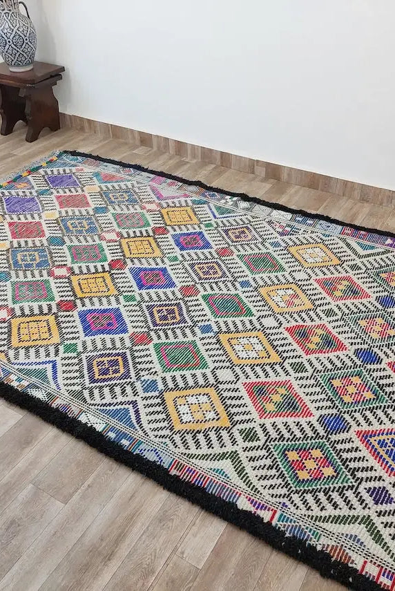 Vibrant Vintage Moroccan Reversible Marmoucha Rug: Handcrafted Berber Tribal Carpet 5.8x8.7 Ft MoroccanBazzArts