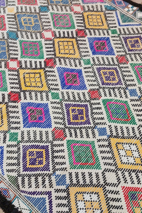 Vibrant Vintage Moroccan Reversible Marmoucha Rug: Handcrafted Berber Tribal Carpet 5.8x8.7 Ft MoroccanBazzArts