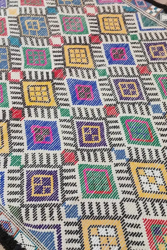 Vibrant Vintage Moroccan Reversible Marmoucha Rug: Handcrafted Berber Tribal Carpet 5.8x8.7 Ft MoroccanBazzArts