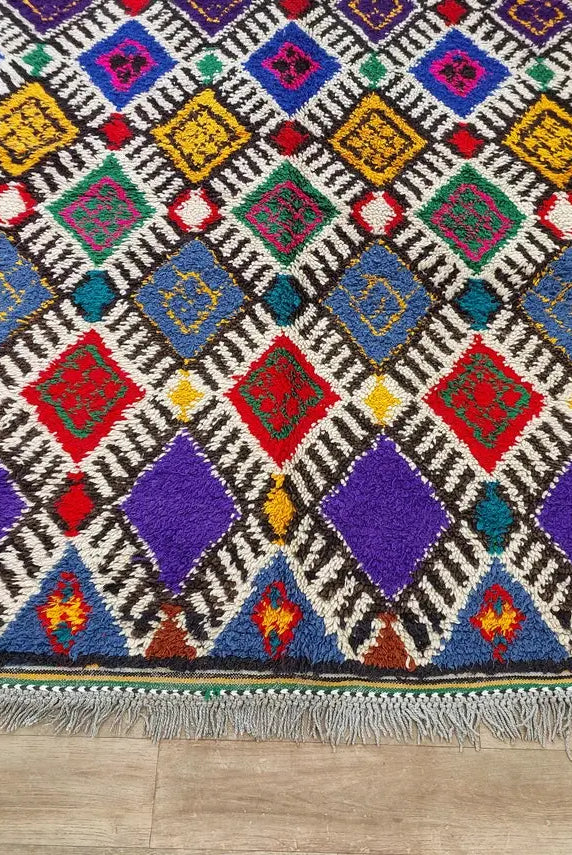Vibrant Vintage Moroccan Reversible Marmoucha Rug: Handcrafted Berber Tribal Carpet 5.8x8.7 Ft MoroccanBazzArts