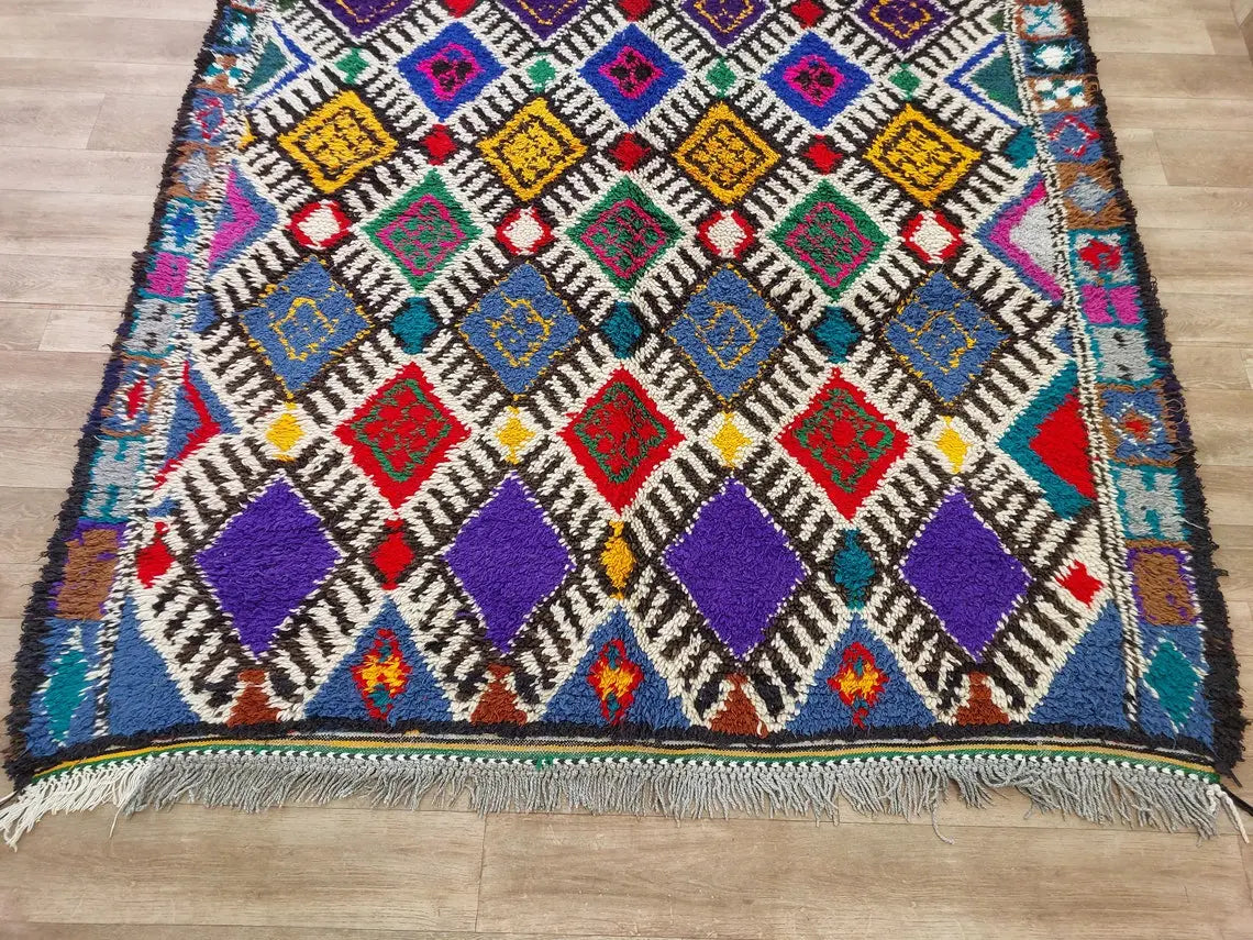 Vibrant Vintage Moroccan Reversible Marmoucha Rug: Handcrafted Berber Tribal Carpet 5.8x8.7 Ft MoroccanBazzArts