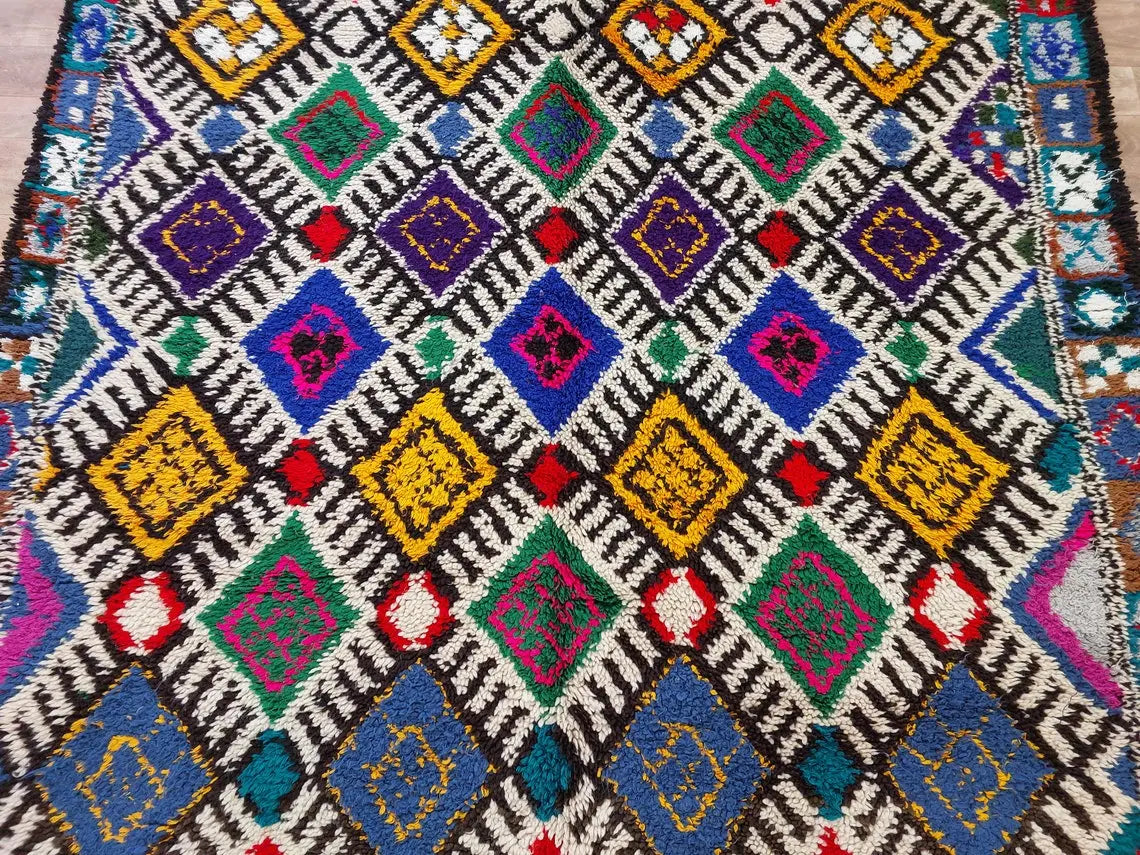 Vibrant Vintage Moroccan Reversible Marmoucha Rug: Handcrafted Berber Tribal Carpet 5.8x8.7 Ft MoroccanBazzArts