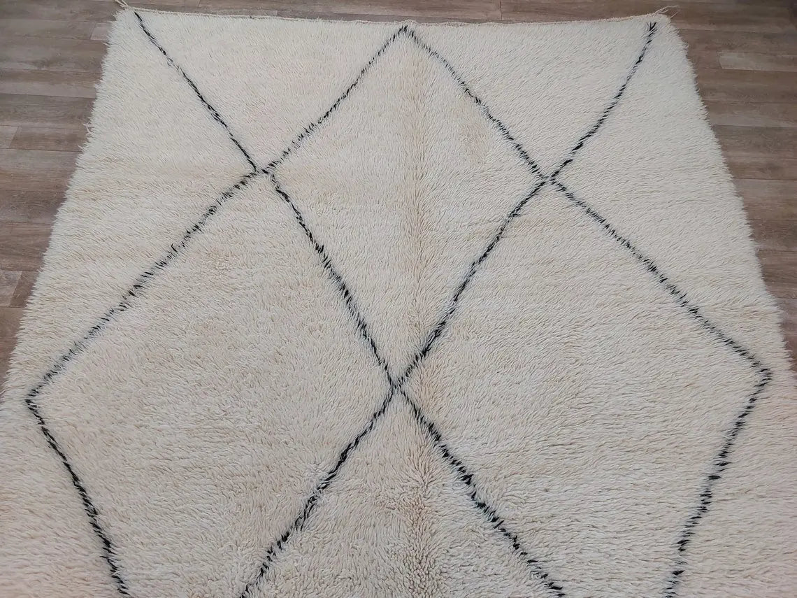 Authentic Beni Ourain Moroccan Berber Rug: Hand-knotted Lamb Wool, 5'10" X 8'6" MoroccanBazzArts