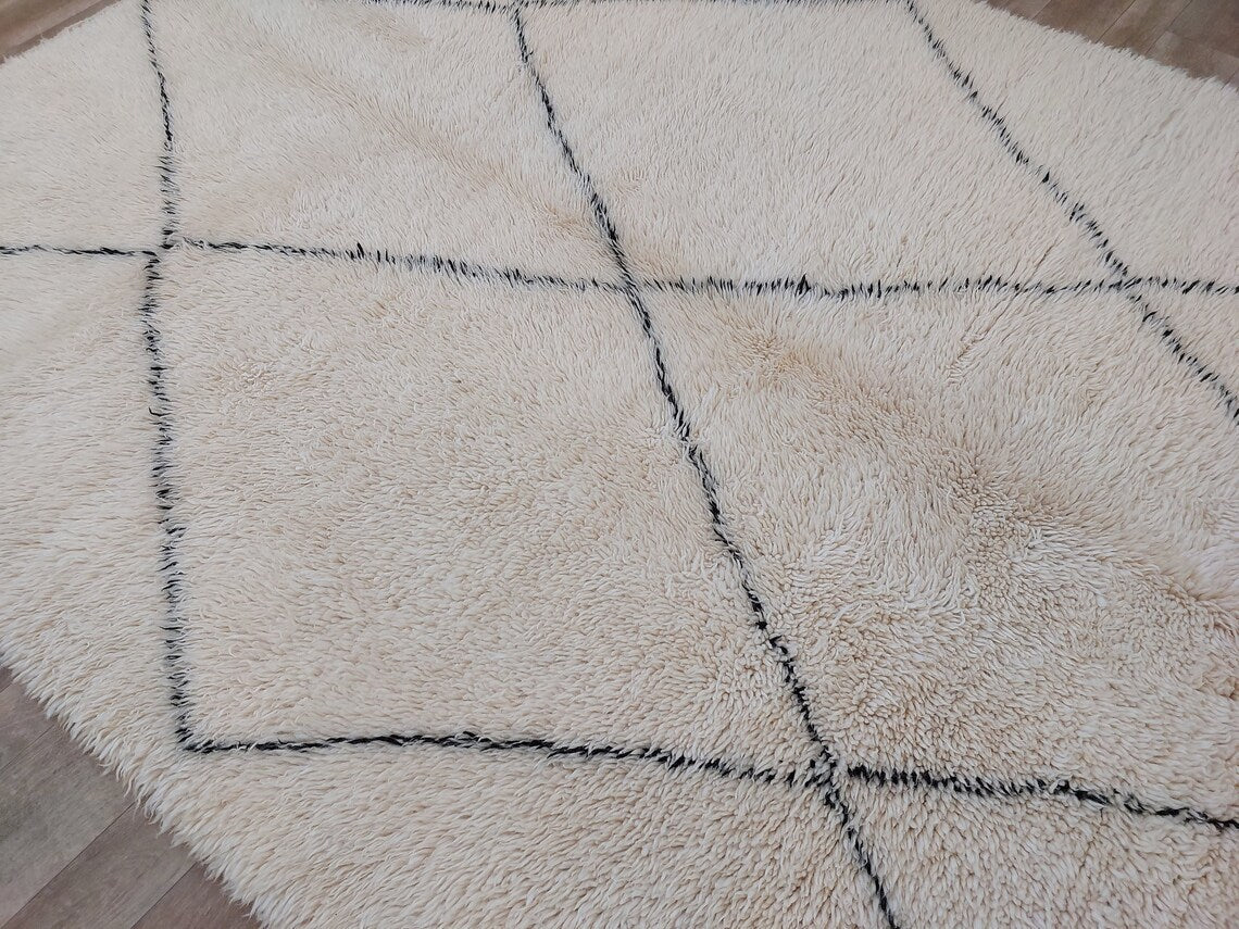 Authentic Beni Ourain Moroccan Berber Rug: Hand-knotted Lamb Wool, 5'10" X 8'6" MoroccanBazzArts
