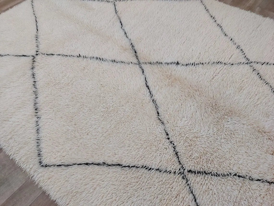 Authentic Beni Ourain Moroccan Berber Rug: Hand-knotted Lamb Wool, 5'10" X 8'6" MoroccanBazzArts