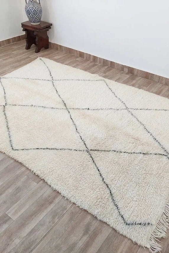 Authentic Beni Ourain Moroccan Berber Rug: Hand-knotted Lamb Wool, 5'10" X 8'6" MoroccanBazzArts