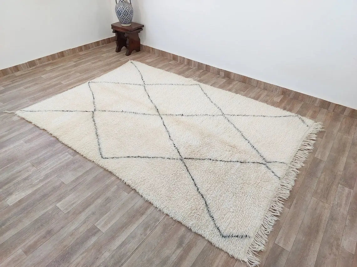 Authentic Beni Ourain Moroccan Berber Rug: Hand-knotted Lamb Wool, 5'10" X 8'6" MoroccanBazzArts