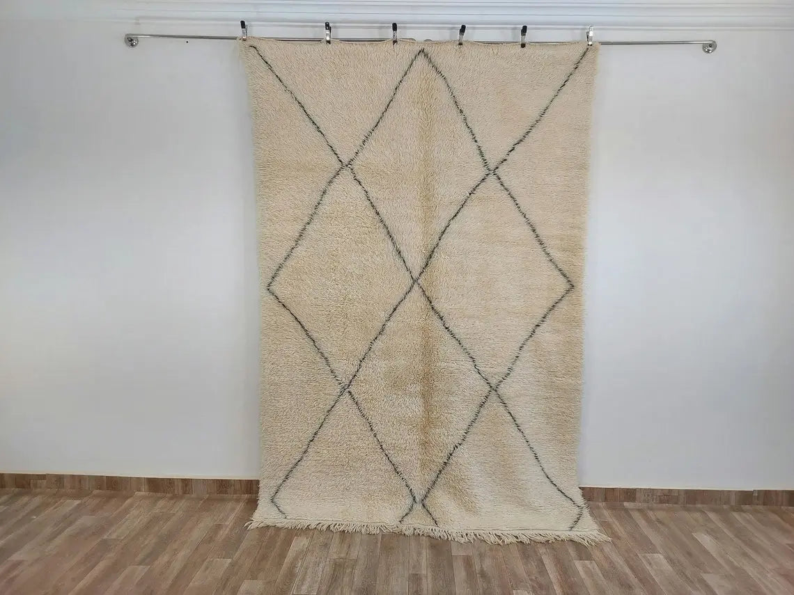 Authentic Beni Ourain Moroccan Berber Rug: Hand-knotted Lamb Wool, 5'10" X 8'6" MoroccanBazzArts