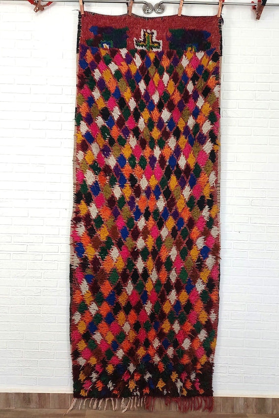 Small Moroccan Rug Runner - Vintage Azilal Rug - Handknotted Rug- Colorful Moroccan Rug - Boucherouite Rug - 3.1x7.8ft MoroccanBazzArts