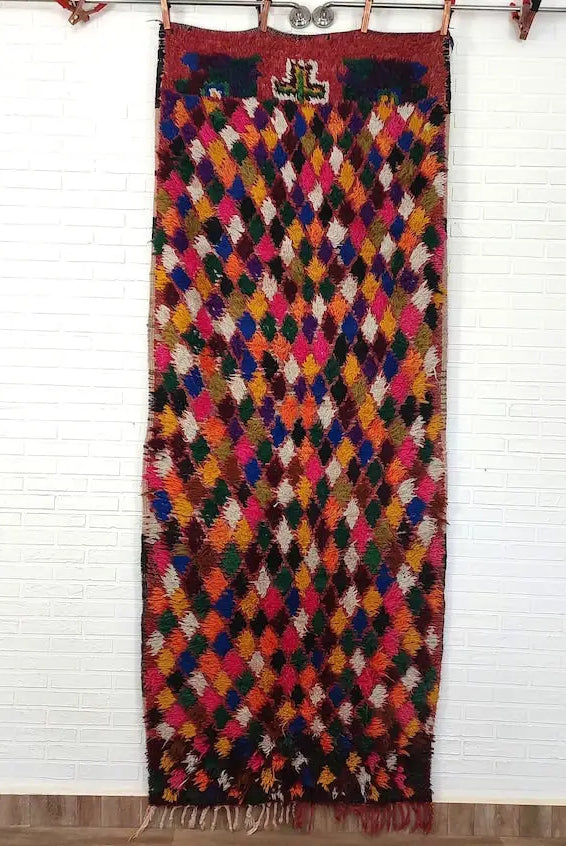 Small Moroccan Rug Runner - Vintage Azilal Rug - Handknotted Rug- Colorful Moroccan Rug - Boucherouite Rug - 3.1x7.8ft MoroccanBazzArts