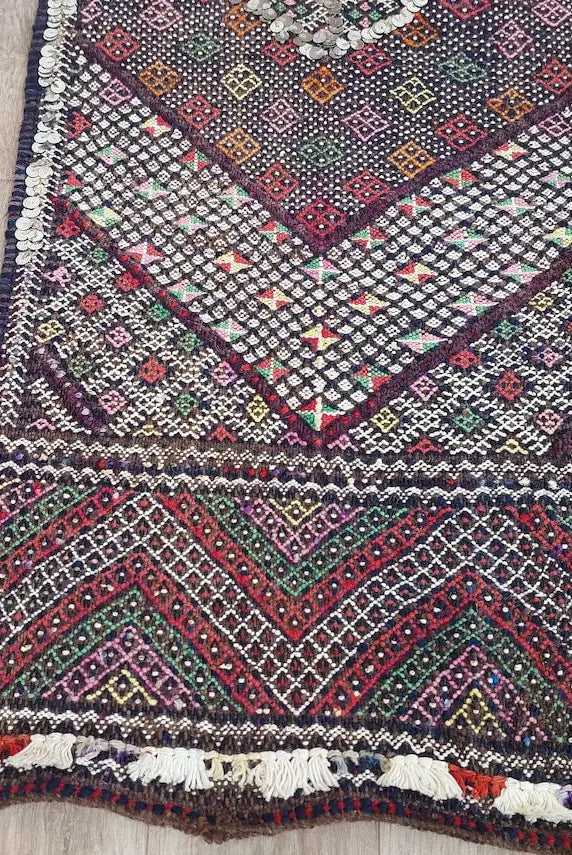 Antique Moroccan Beni Mtir Indigo Wool Flatweave Tent Band - Berber Tribal Textile Runner MoroccanBazzArts