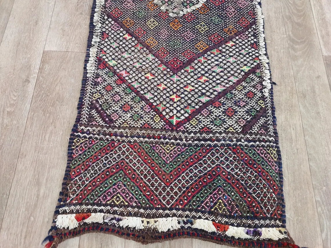 Antique Moroccan Beni Mtir Indigo Wool Flatweave Tent Band - Berber Tribal Textile Runner MoroccanBazzArts