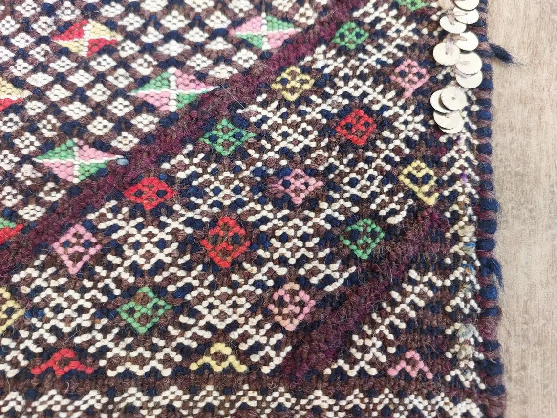 Antique Moroccan Beni Mtir Indigo Wool Flatweave Tent Band - Berber Tribal Textile Runner MoroccanBazzArts