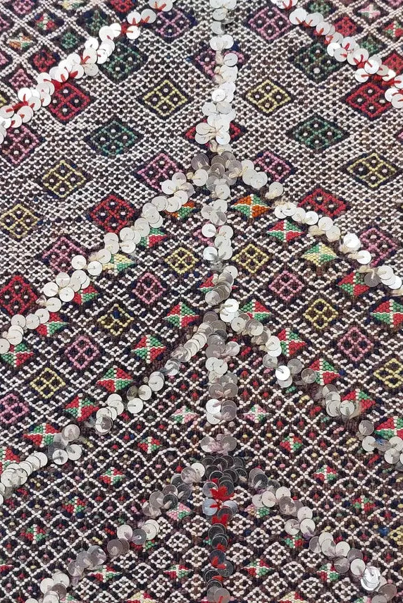 Antique Moroccan Beni Mtir Indigo Wool Flatweave Tent Band - Berber Tribal Textile Runner MoroccanBazzArts