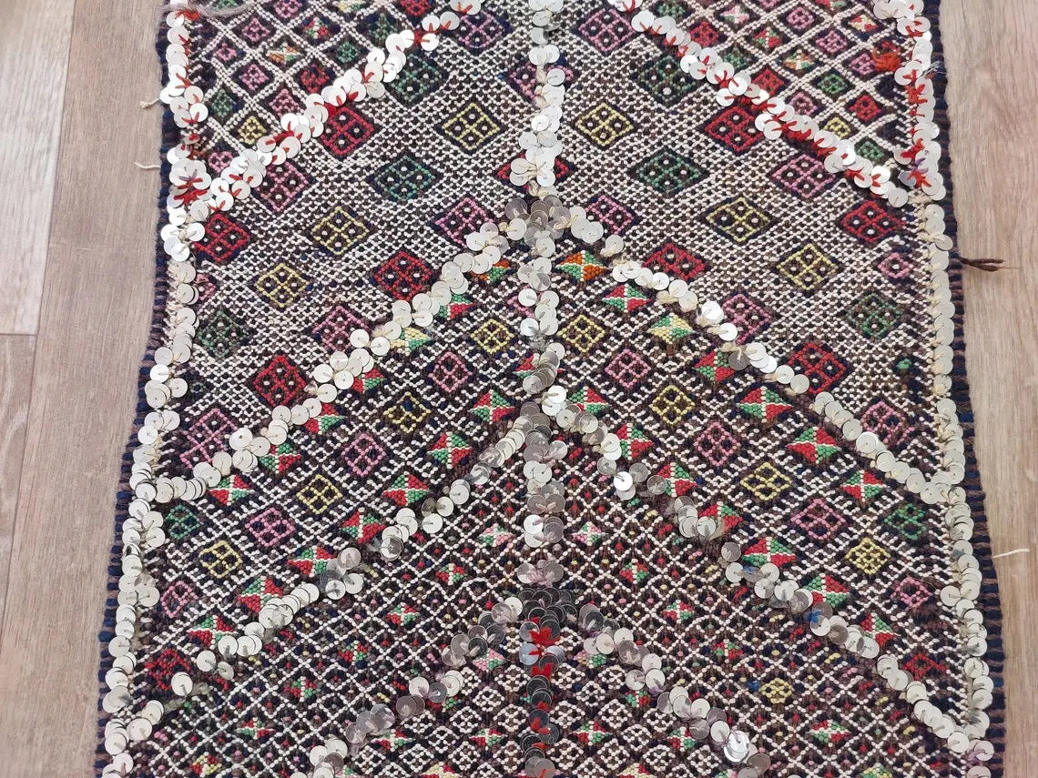 Antique Moroccan Beni Mtir Indigo Wool Flatweave Tent Band - Berber Tribal Textile Runner MoroccanBazzArts