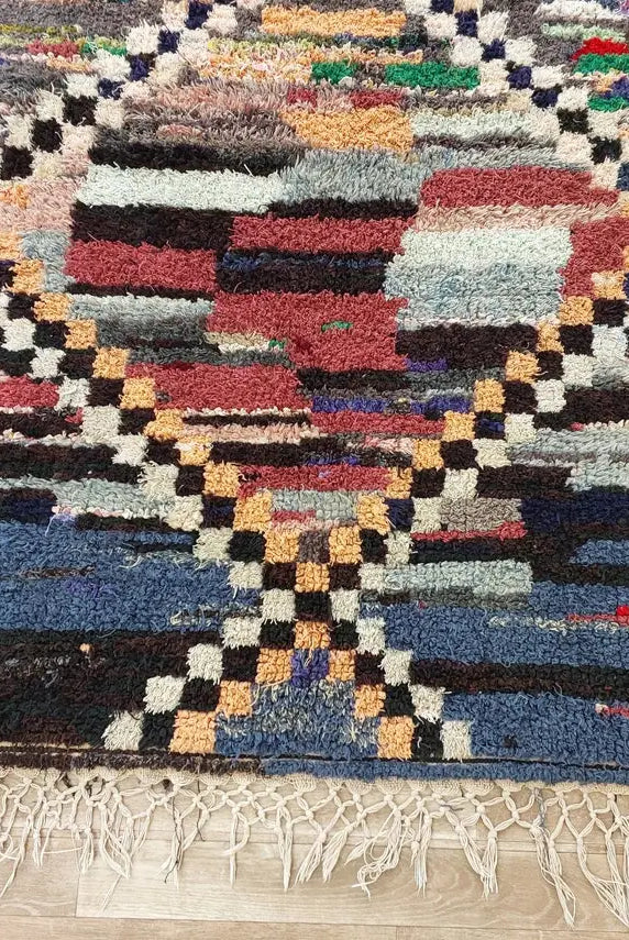 Vibrant Moroccan Boucherouite Rug: Handwoven Recycled Art Carpet for Entryway (4'4"x7') MoroccanBazzArts