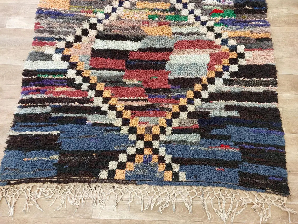 Vibrant Moroccan Boucherouite Rug: Handwoven Recycled Art Carpet for Entryway (4'4"x7') MoroccanBazzArts