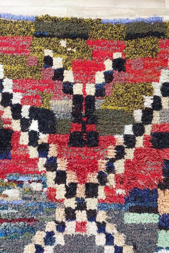 Vibrant Moroccan Boucherouite Rug: Handwoven Recycled Art Carpet for Entryway (4'4"x7') MoroccanBazzArts